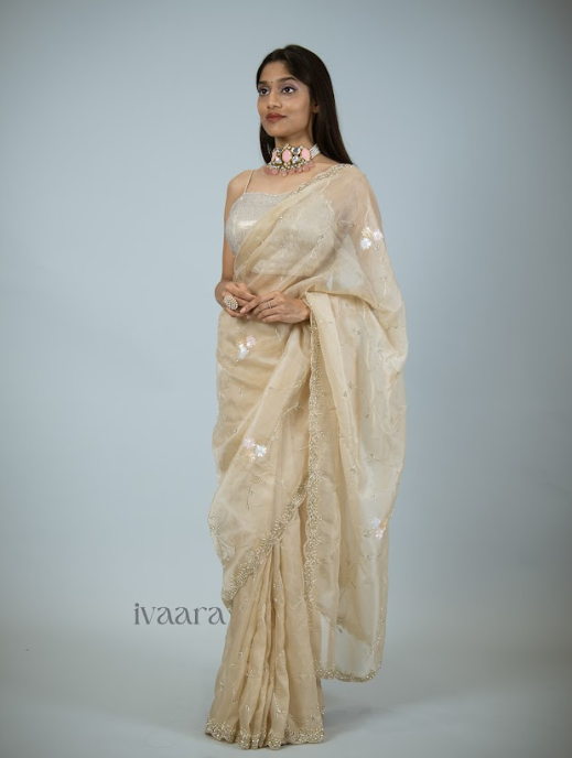 TERESA - Ivory intricate embroidery saree in organza